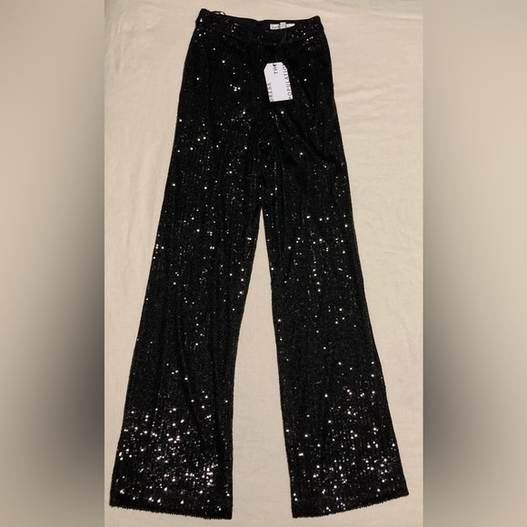 NWT Dress the Population Black Sequined Wide Leg Dina Pant | Inseam 32.5 - Picture 2 of 15